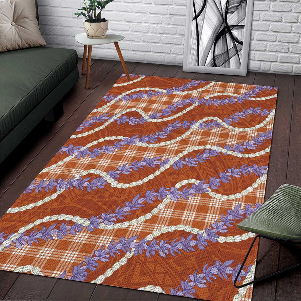 Orange Hawaii Palaka Honohono Pikake Area Rug Hawaiian Orchid Lei Polynesian Pattern - Polynesian Pride