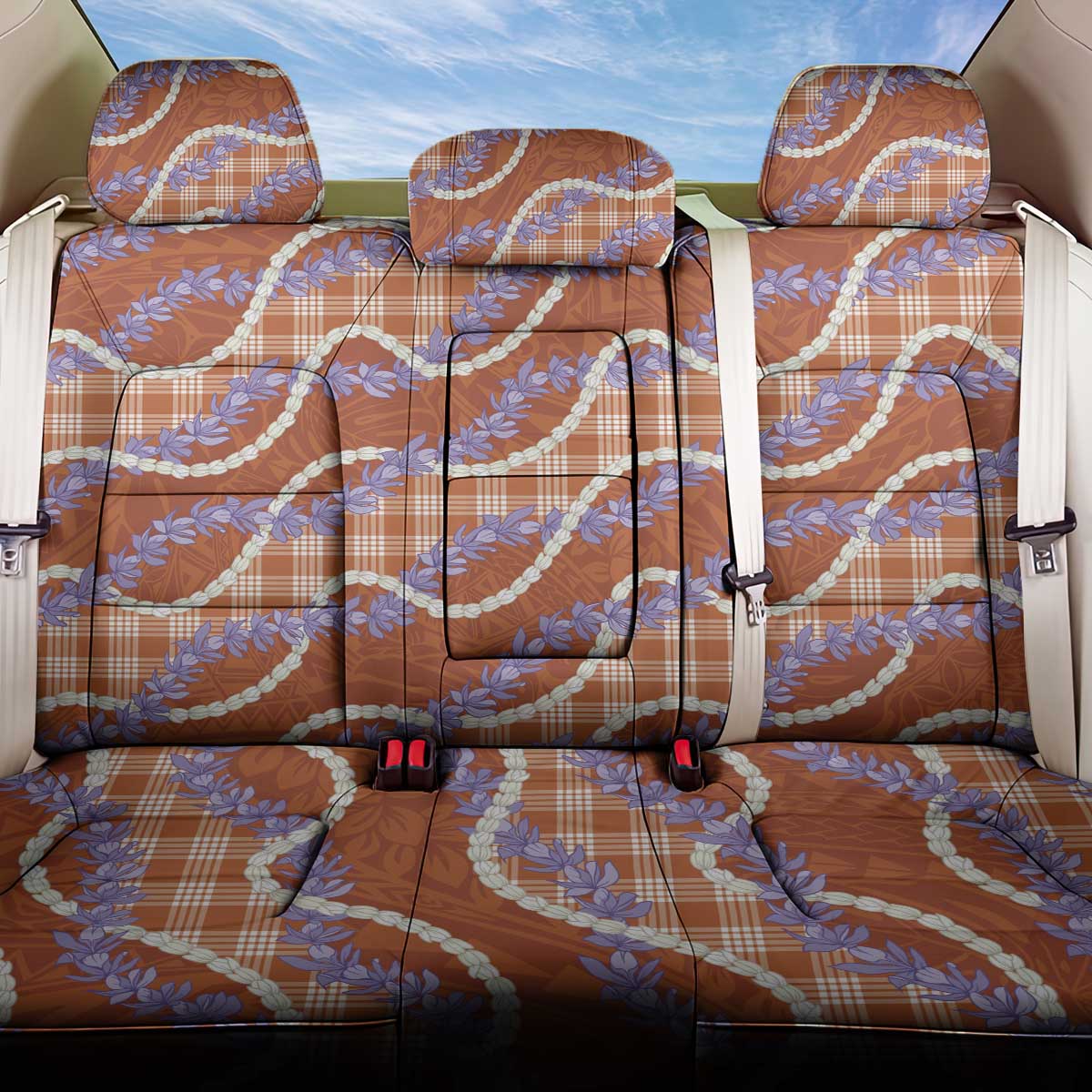 Orange Hawaii Palaka Honohono Pikake Back Car Seat Cover Hawaiian Orchid Lei Polynesian Pattern - Polynesian Pride
