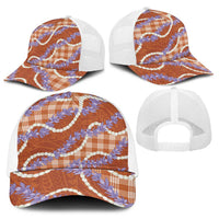 Orange Hawaii Palaka Honohono Pikake Baseball Net Cap Hawaiian Orchid Lei Polynesian Pattern - Polynesian Pride