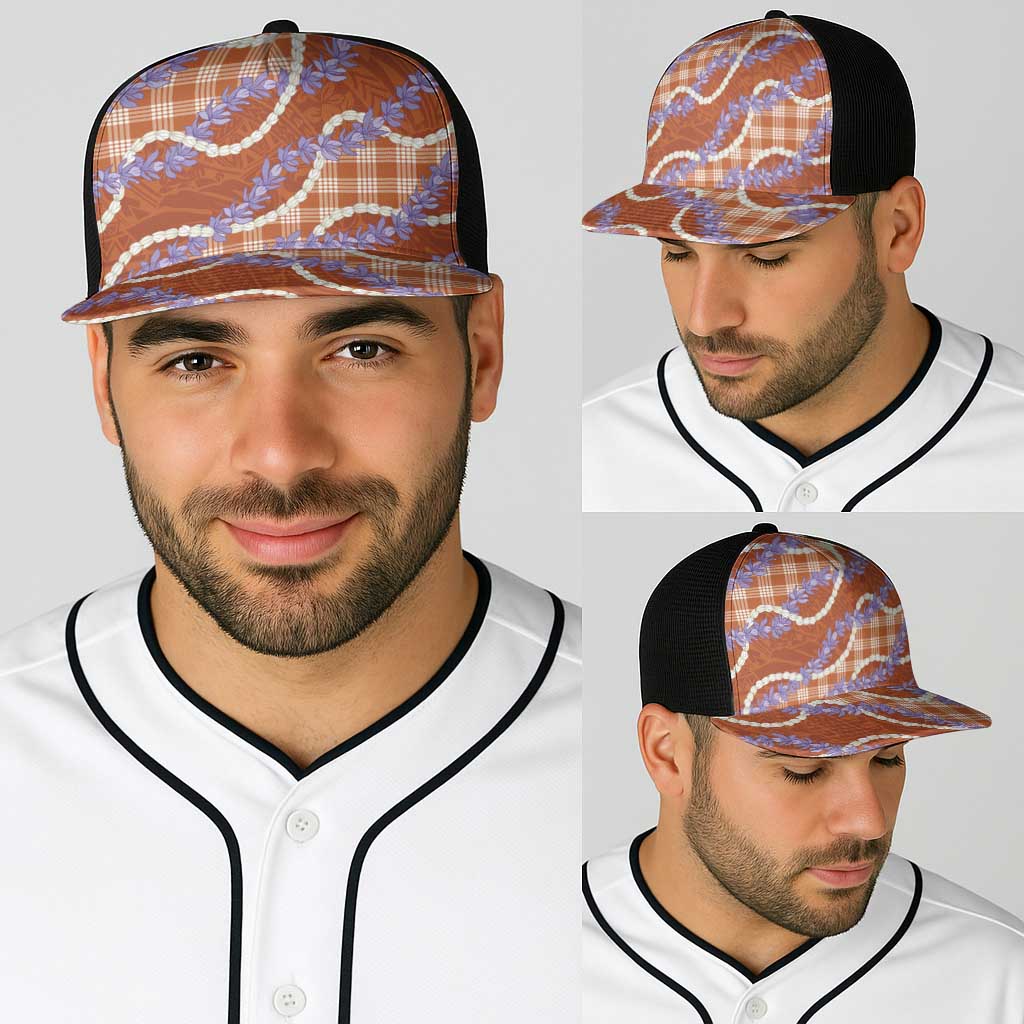 Orange Hawaii Palaka Honohono Pikake Baseball Net Cap Hawaiian Orchid Lei Polynesian Pattern - Polynesian Pride