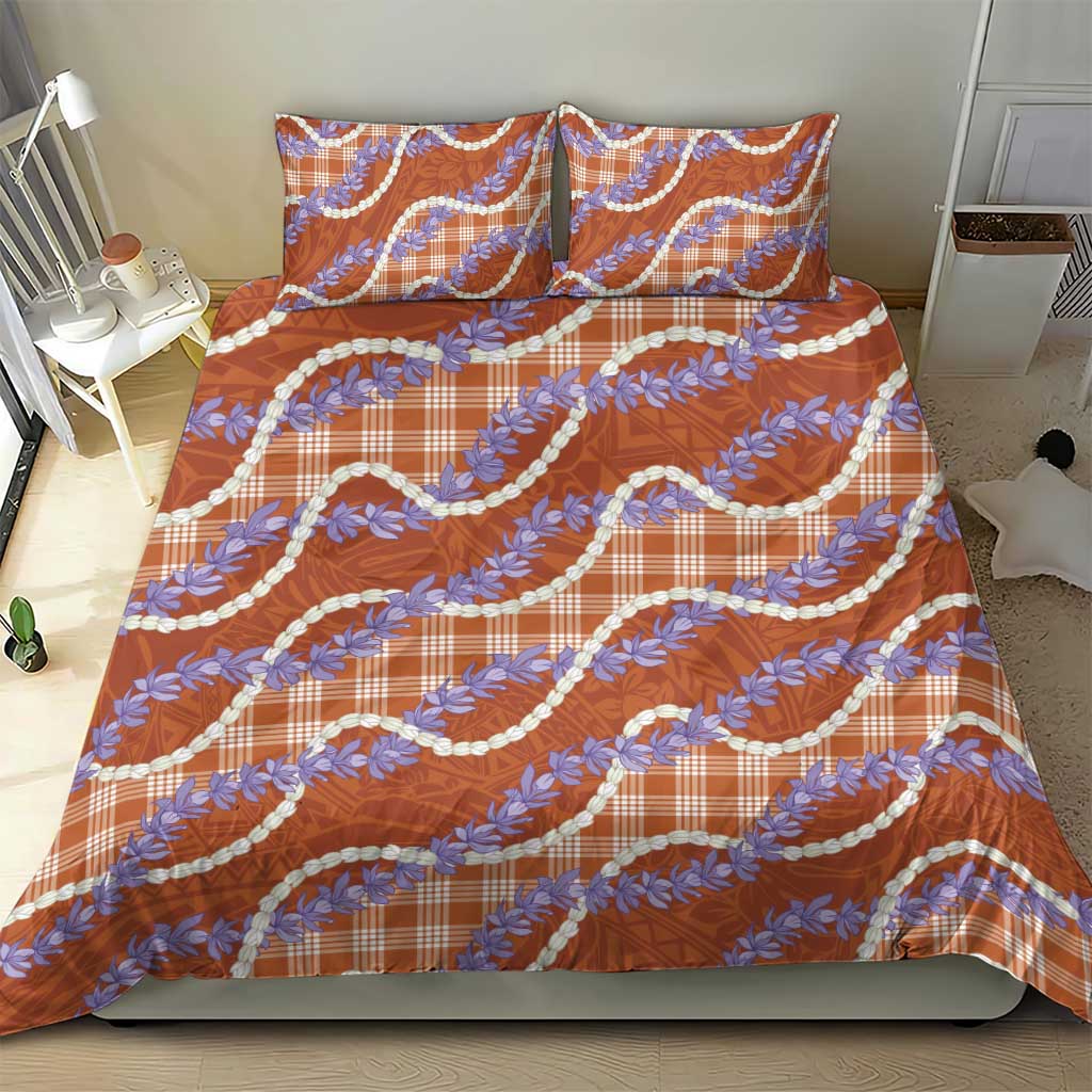 Orange Hawaii Palaka Honohono Pikake Bedding Set Hawaiian Orchid Lei Polynesian Pattern - Polynesian Pride