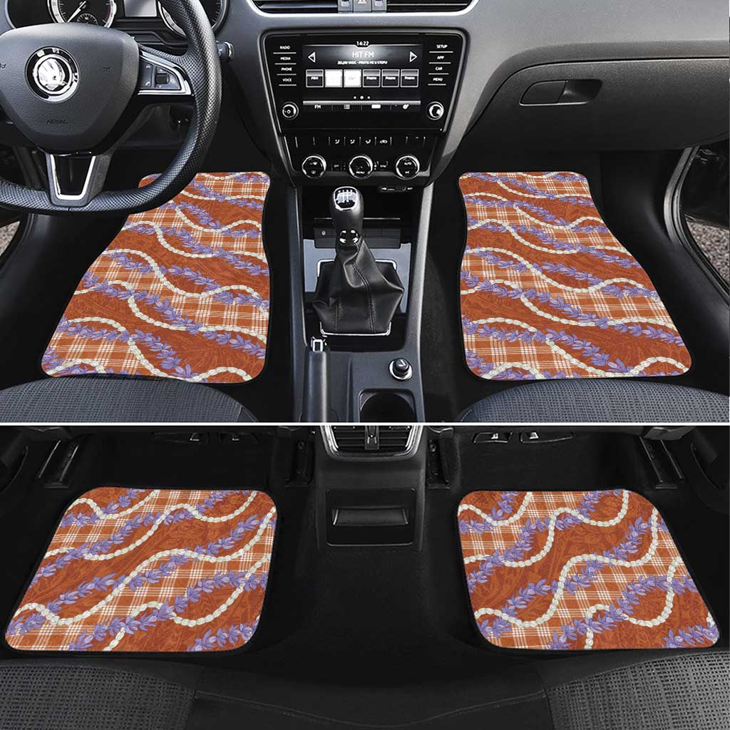 Orange Hawaii Palaka Honohono Pikake Car Mats Hawaiian Orchid Lei Polynesian Pattern - Polynesian Pride