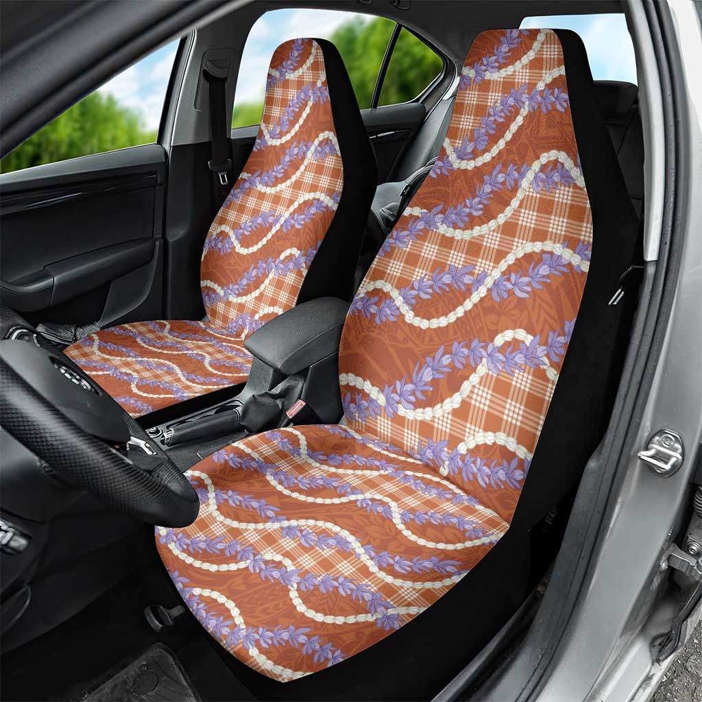 Orange Hawaii Palaka Honohono Pikake Car Seat Cover Hawaiian Orchid Lei Polynesian Pattern - Polynesian Pride