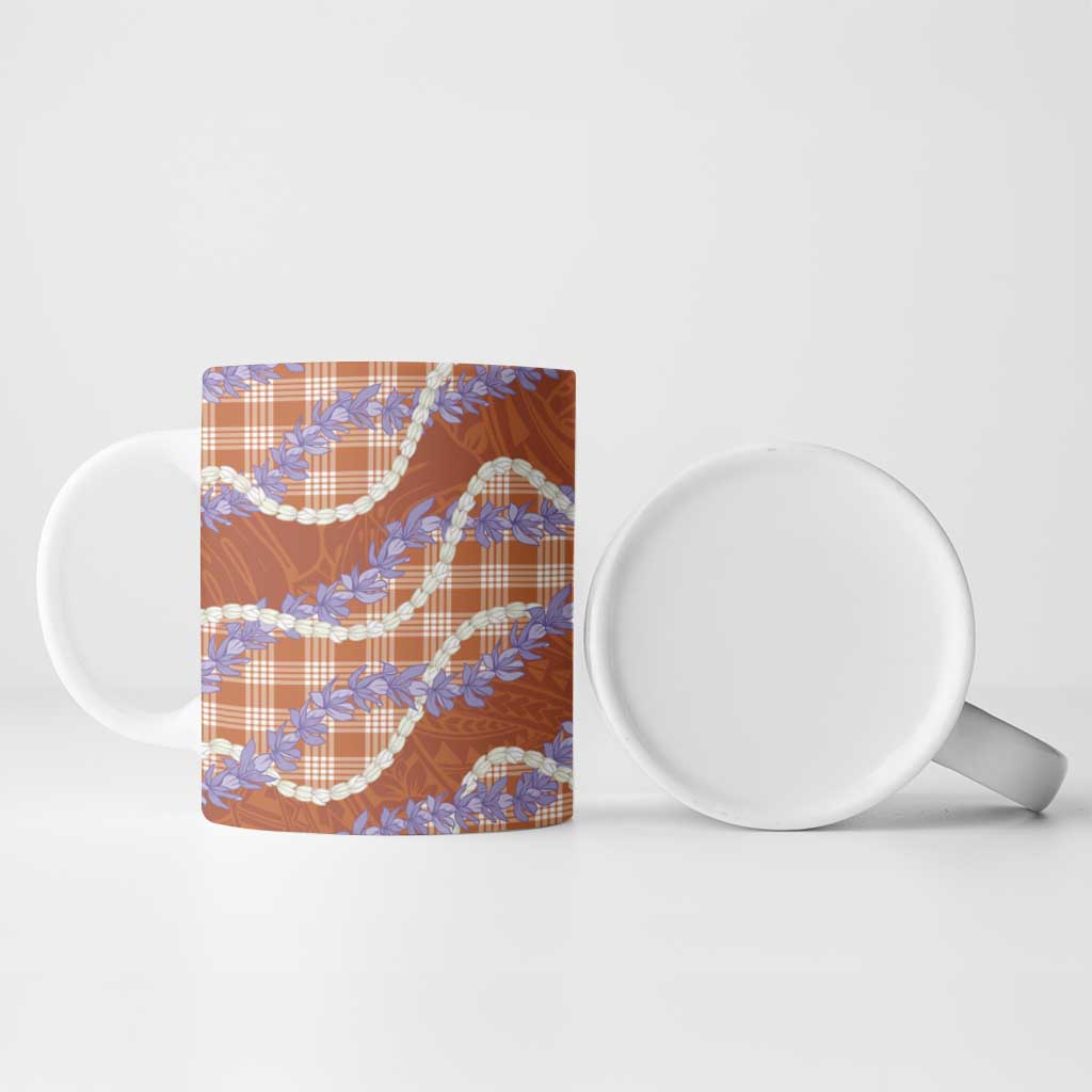 Orange Hawaii Palaka Honohono Pikake Ceramic Mug Hawaiian Orchid Lei Polynesian Pattern - Polynesian Pride