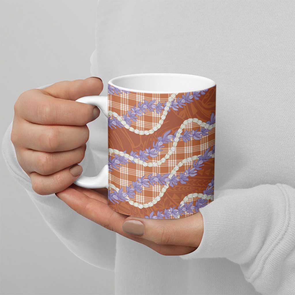 Orange Hawaii Palaka Honohono Pikake Ceramic Mug Hawaiian Orchid Lei Polynesian Pattern - Polynesian Pride