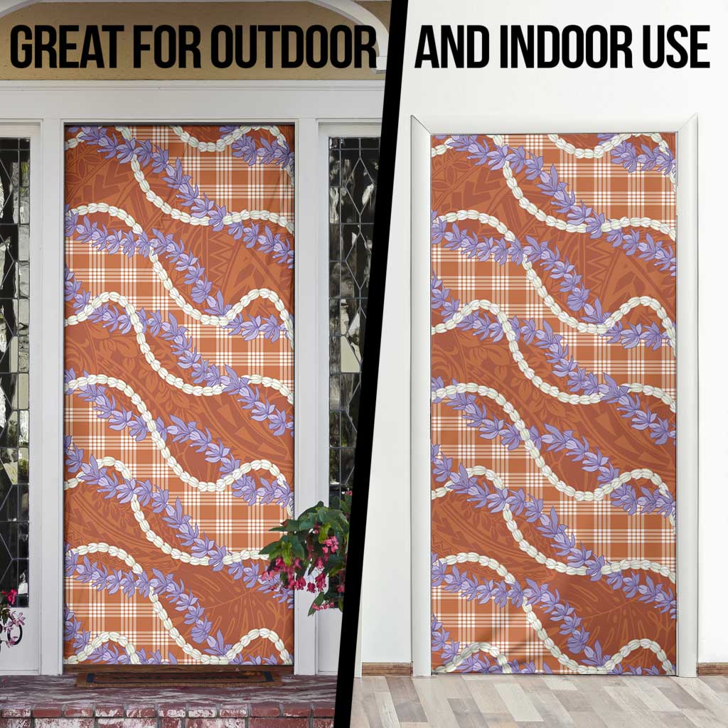 Orange Hawaii Palaka Honohono Pikake Door Cover Hawaiian Orchid Lei Polynesian Pattern - Polynesian Pride