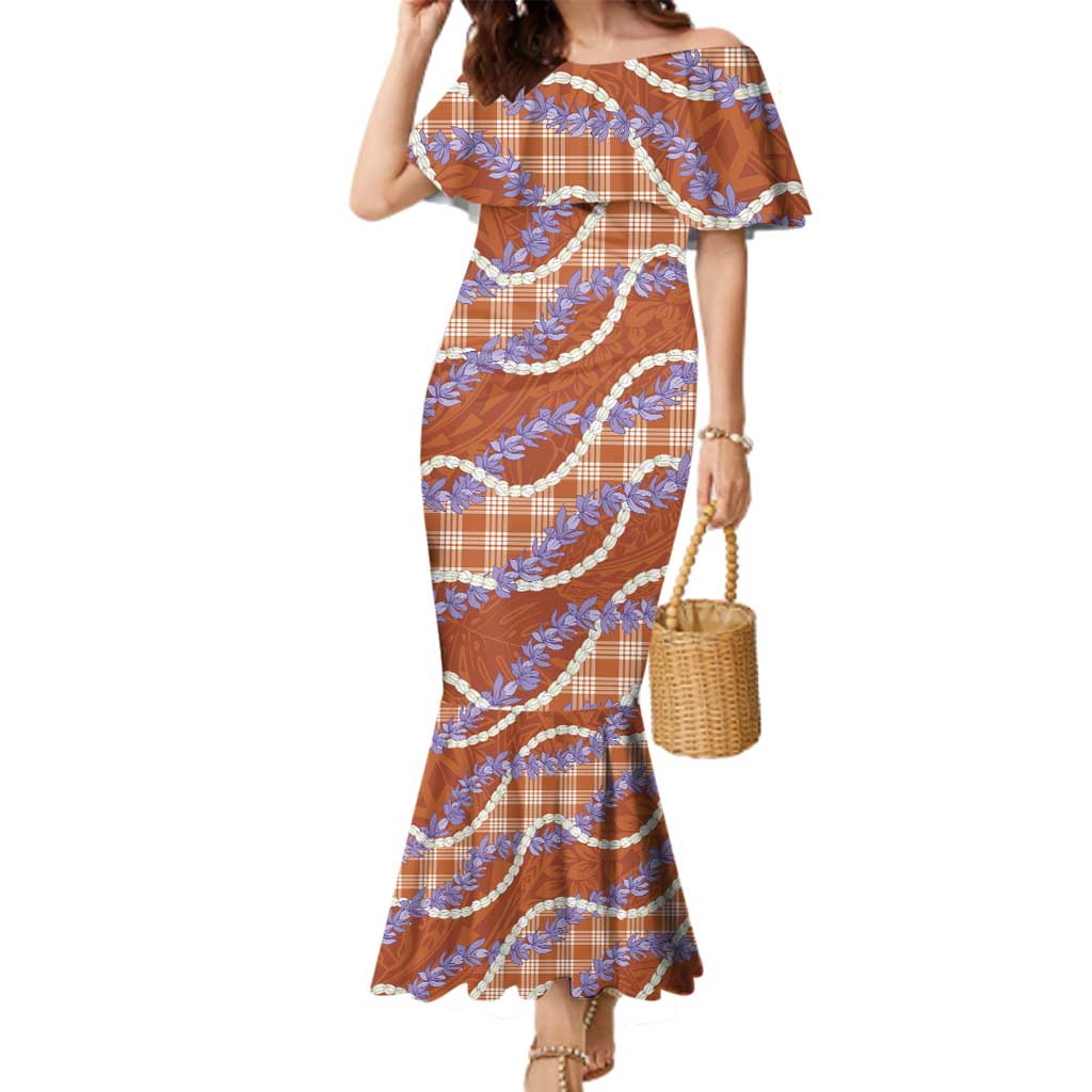 Orange Hawaii Palaka Honohono Pikake Family Matching Mermaid Dress and Hawaiian Shirt Hawaiian Orchid Lei Polynesian Pattern - Polynesian Pride