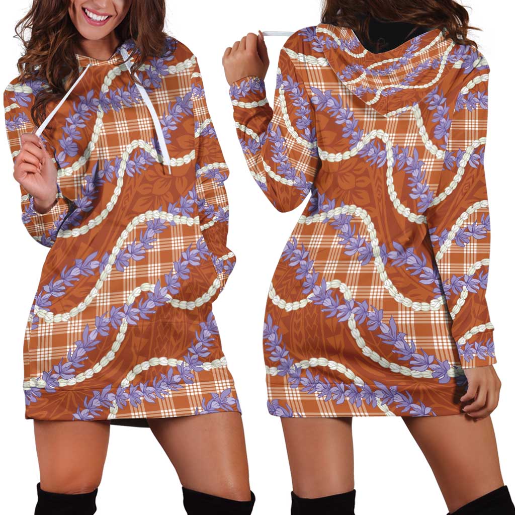 Orange Hawaii Palaka Honohono Pikake Hoodie Dress Hawaiian Orchid Lei Polynesian Pattern - Polynesian Pride