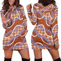 Orange Hawaii Palaka Honohono Pikake Hoodie Dress Hawaiian Orchid Lei Polynesian Pattern - Polynesian Pride