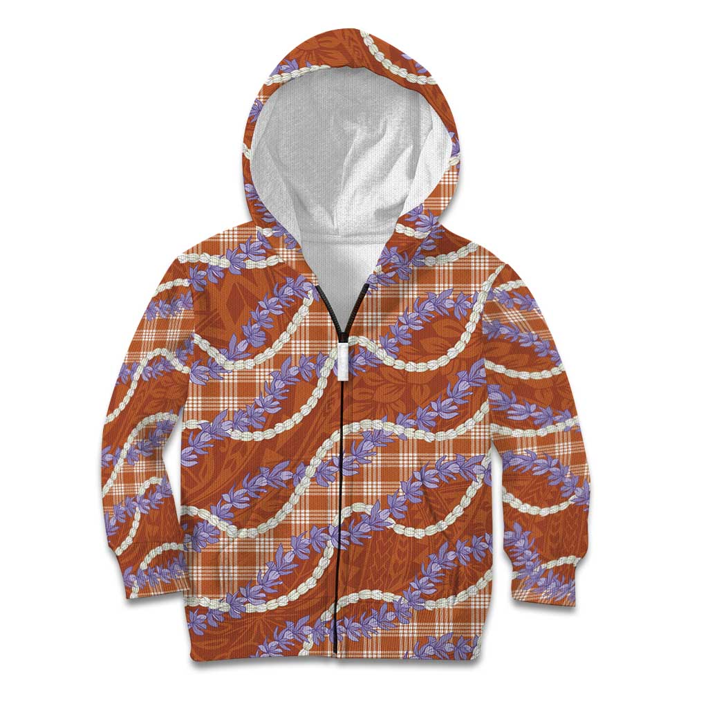 Orange Hawaii Palaka Honohono Pikake Kid Hoodie Hawaiian Orchid Lei Polynesian Pattern - Polynesian Pride