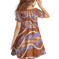 Orange Hawaii Palaka Honohono Pikake Kid Short Sleeve Dress Hawaiian Orchid Lei Polynesian Pattern - Polynesian Pride