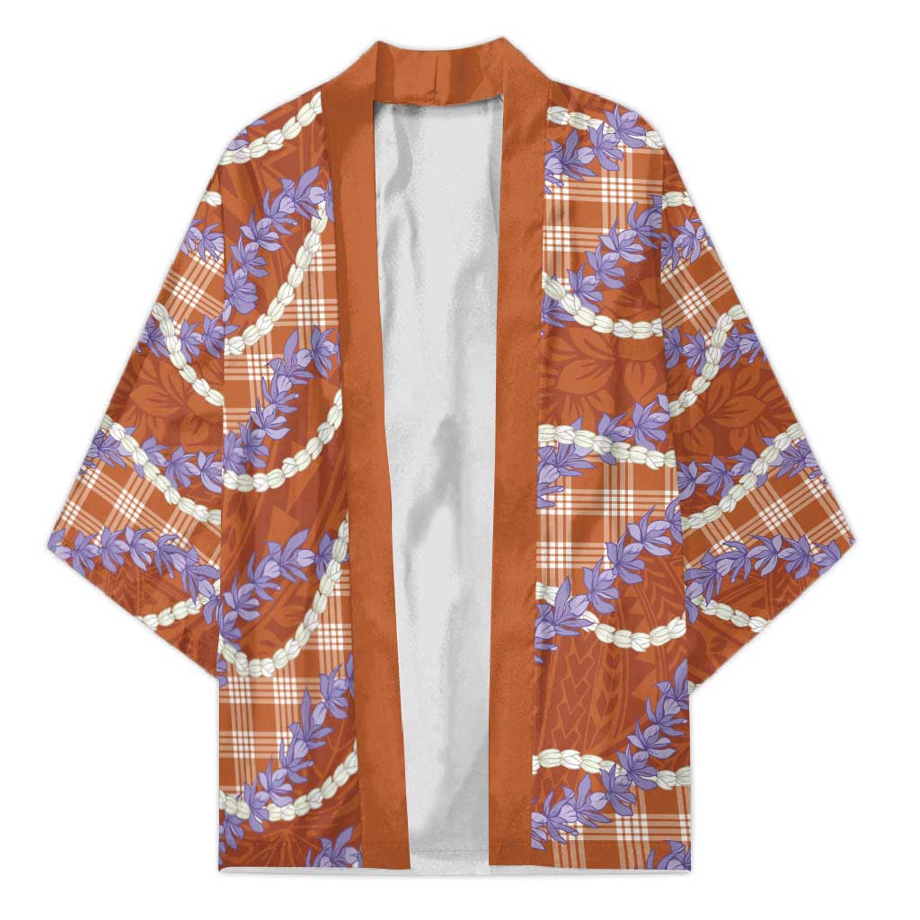 Orange Hawaii Palaka Honohono Pikake Kimono Hawaiian Orchid Lei Polynesian Pattern - Polynesian Pride