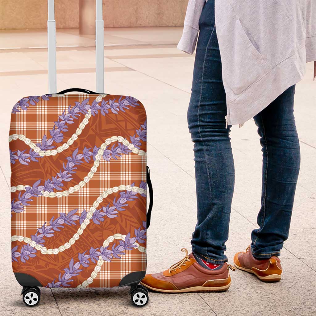 Orange Hawaii Palaka Honohono Pikake Luggage Cover Hawaiian Orchid Lei Polynesian Pattern - Polynesian Pride