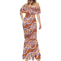 Orange Hawaii Palaka Honohono Pikake Mermaid Dress Hawaiian Orchid Lei Polynesian Pattern - Polynesian Pride
