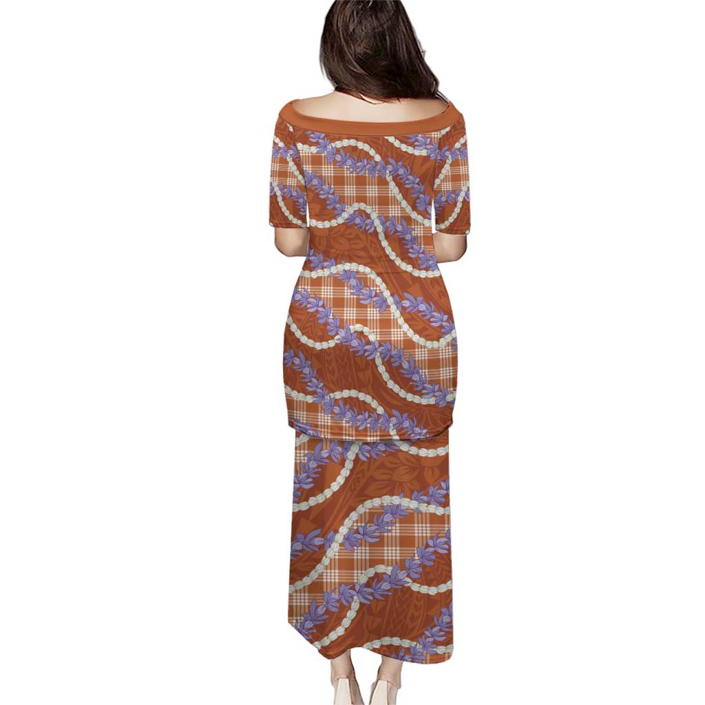 Orange Hawaii Palaka Honohono Pikake Puletasi Hawaiian Orchid Lei Polynesian Pattern - Polynesian Pride