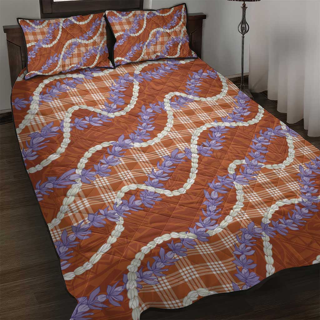 Orange Hawaii Palaka Honohono Pikake Quilt Bed Set Hawaiian Orchid Lei Polynesian Pattern - Polynesian Pride