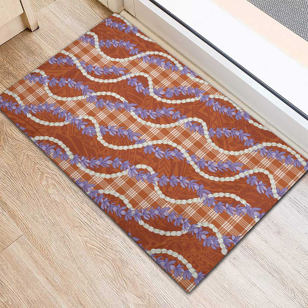 Orange Hawaii Palaka Honohono Pikake Rubber Doormat Hawaiian Orchid Lei Polynesian Pattern - Polynesian Pride