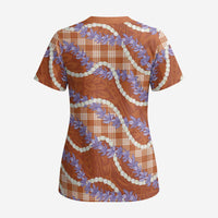 Orange Hawaii Palaka Honohono Pikake Scrub Top Hawaiian Orchid Lei Polynesian Pattern - Polynesian Pride