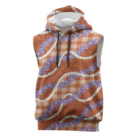 Orange Hawaii Palaka Honohono Pikake Sleeveless Hoodie Hawaiian Orchid Lei Polynesian Pattern - Polynesian Pride