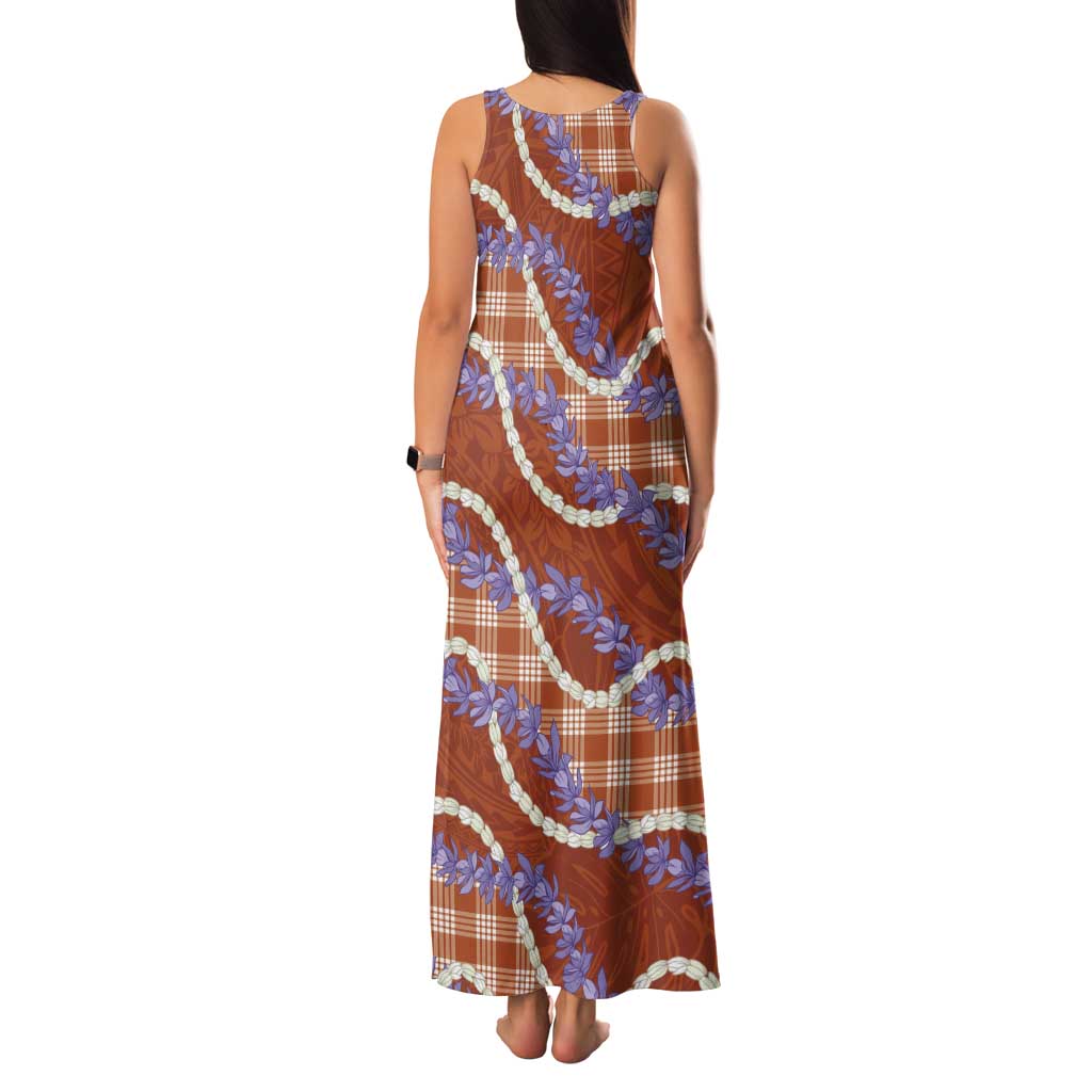 Orange Hawaii Palaka Honohono Pikake Tank Maxi Dress Hawaiian Orchid Lei Polynesian Pattern - Polynesian Pride