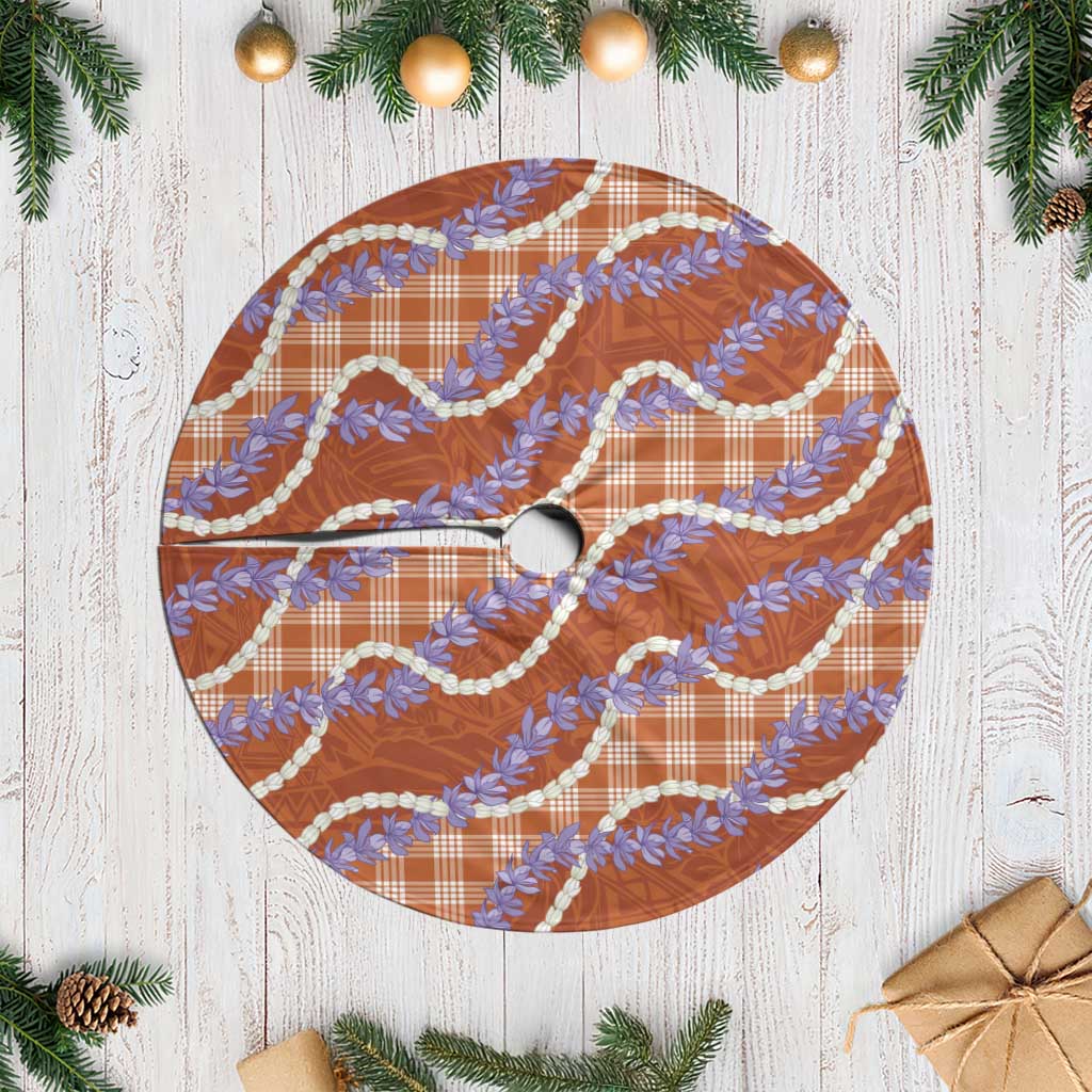 Orange Hawaii Palaka Honohono Pikake Tree Skirt Hawaiian Orchid Lei Polynesian Pattern - Polynesian Pride