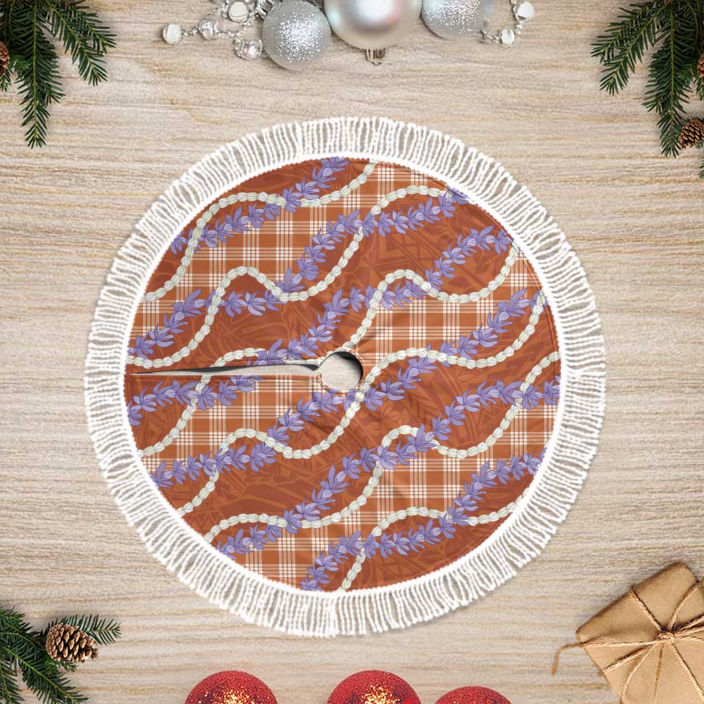 Orange Hawaii Palaka Honohono Pikake Tree Skirt Hawaiian Orchid Lei Polynesian Pattern - Polynesian Pride