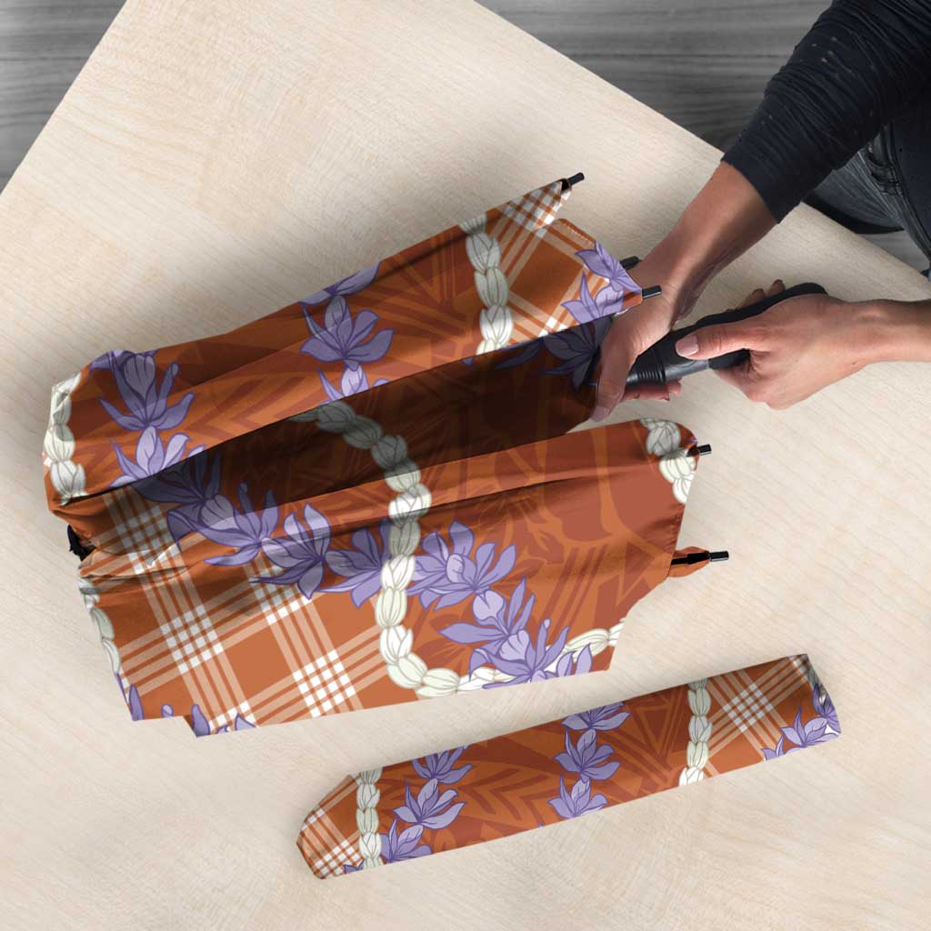 Orange Hawaii Palaka Honohono Pikake Umbrella Hawaiian Orchid Lei Polynesian Pattern - Polynesian Pride