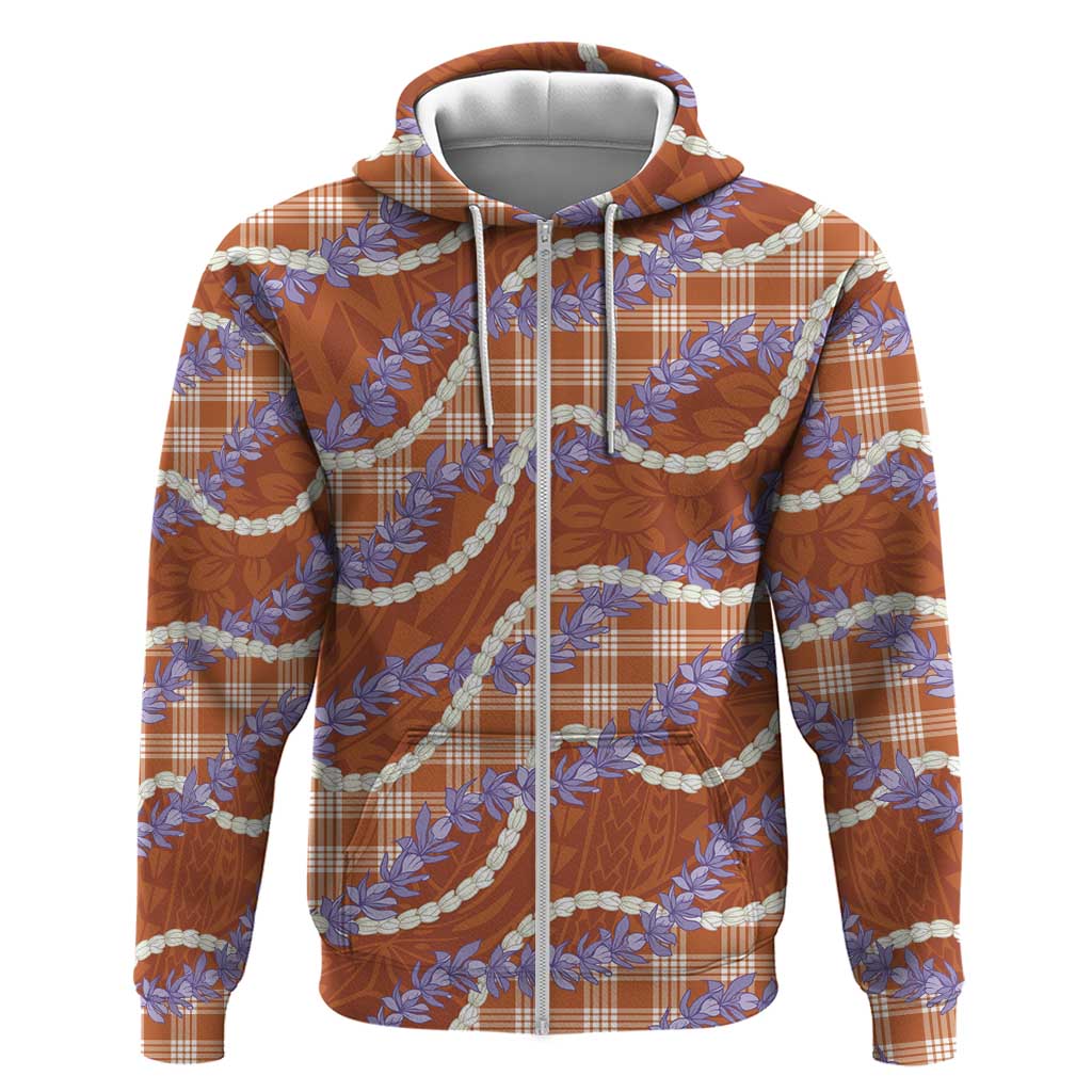 Orange Hawaii Palaka Honohono Pikake Zip Hoodie Hawaiian Orchid Lei Polynesian Pattern - Polynesian Pride