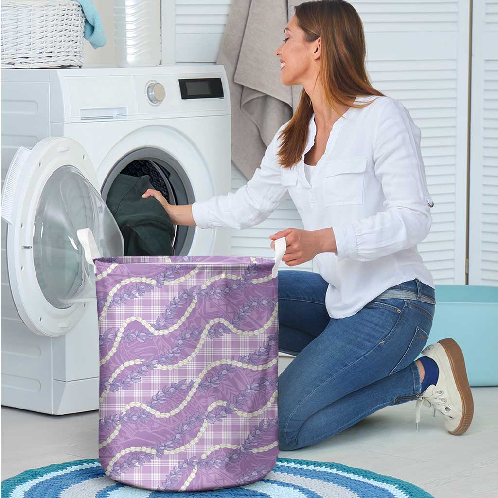 Purple Hawaii Palaka Honohono Pikake Laundry Basket Hawaiian Orchid Lei Polynesian Pattern - Polynesian Pride