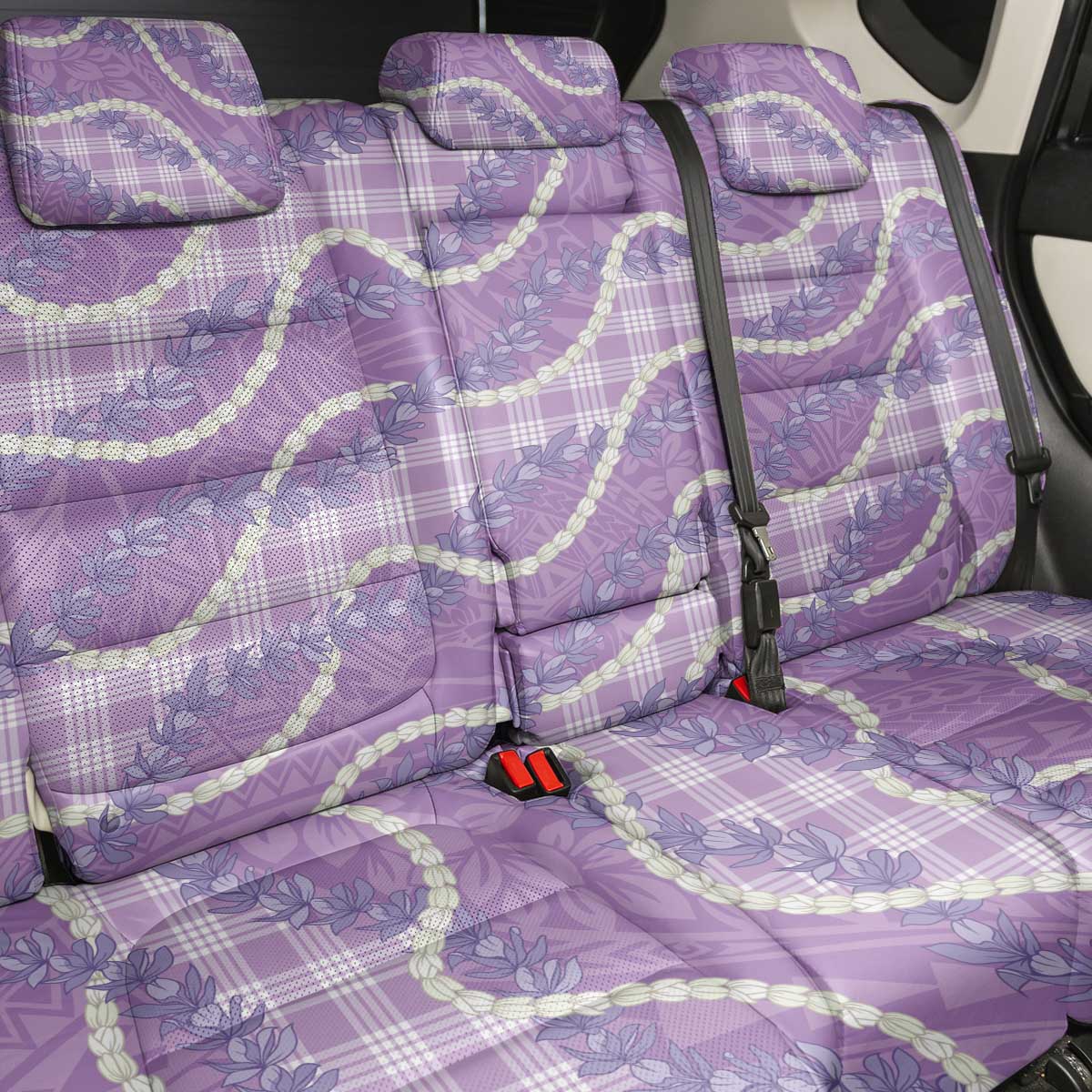 Purple Hawaii Palaka Honohono Pikake Back Car Seat Cover Hawaiian Orchid Lei Polynesian Pattern - Polynesian Pride