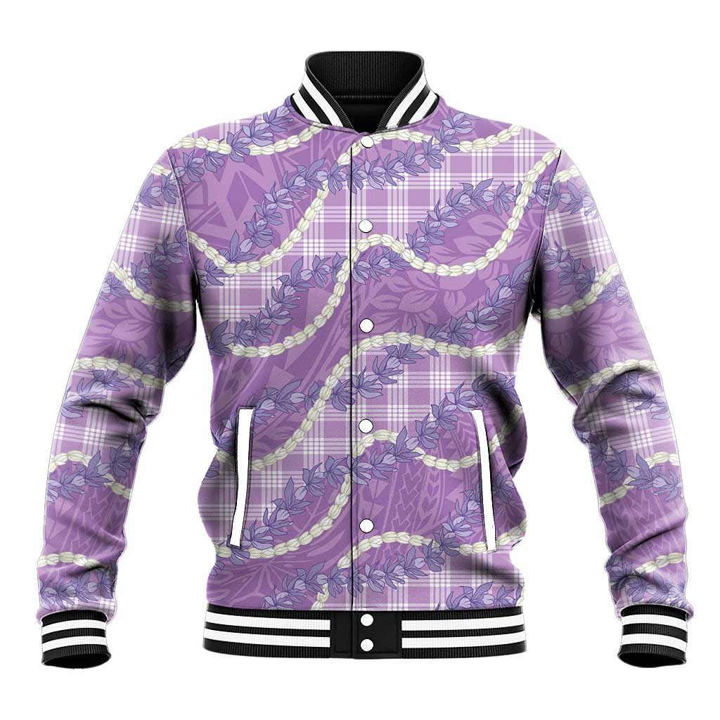 Purple Hawaii Palaka Honohono Pikake Baseball Jacket Hawaiian Orchid Lei Polynesian Pattern - Polynesian Pride
