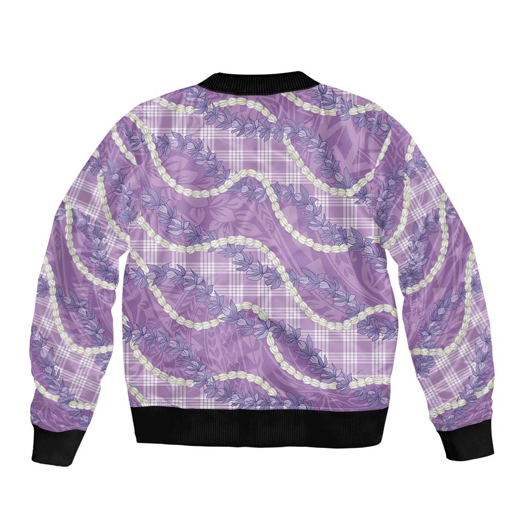 Purple Hawaii Palaka Honohono Pikake Bomber Jacket Hawaiian Orchid Lei Polynesian Pattern - Polynesian Pride