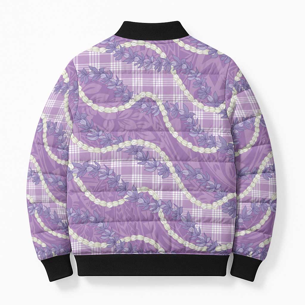 Purple Hawaii Palaka Honohono Pikake Bomber Puffer Jacket Hawaiian Orchid Lei Polynesian Pattern - Polynesian Pride