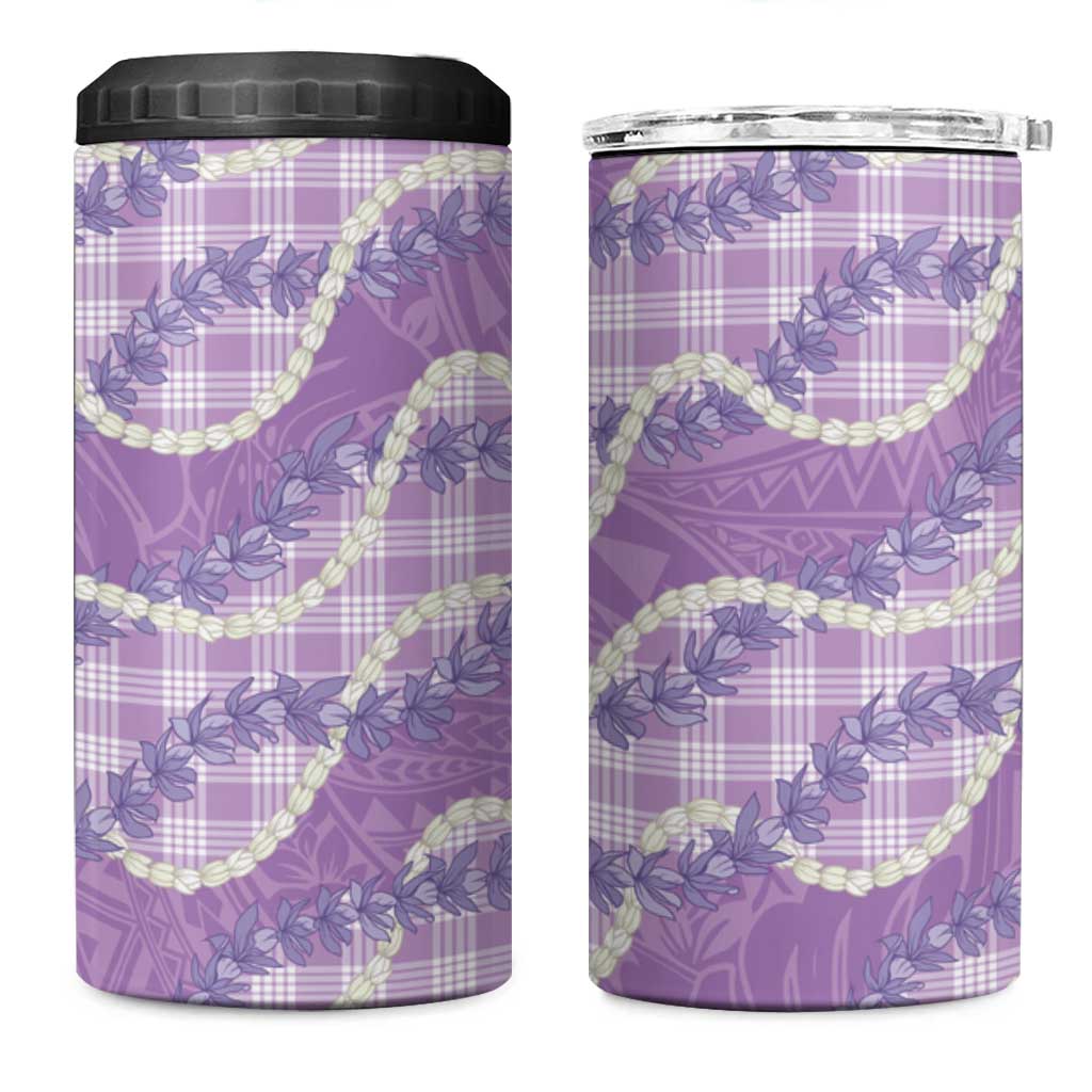 Purple Hawaii Palaka Honohono Pikake 4 in 1 Can Cooler Tumbler Hawaiian Orchid Lei Polynesian Pattern - Polynesian Pride