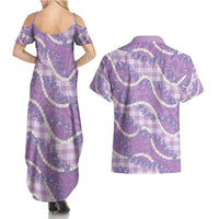 Purple Hawaii Palaka Honohono Pikake Couples Matching Summer Maxi Dress and Hawaiian Shirt Hawaiian Orchid Lei Polynesian Pattern - Polynesian Pride
