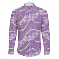 Purple Hawaii Palaka Honohono Pikake Family Matching Off The Shoulder Long Sleeve Dress and Hawaiian Shirt Hawaiian Orchid Lei Polynesian Pattern - Polynesian Pride