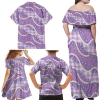 Purple Hawaii Palaka Honohono Pikake Family Matching Off Shoulder Maxi Dress and Hawaiian Shirt Hawaiian Orchid Lei Polynesian Pattern - Polynesian Pride