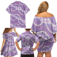 Purple Hawaii Palaka Honohono Pikake Family Matching Off Shoulder Short Dress and Hawaiian Shirt Hawaiian Orchid Lei Polynesian Pattern - Polynesian Pride