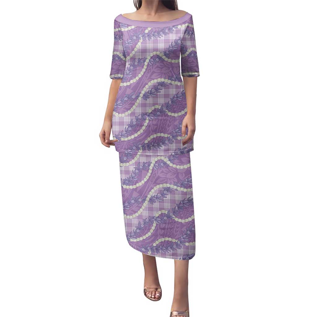 Purple Hawaii Palaka Honohono Pikake Family Matching Puletasi and Hawaiian Shirt Hawaiian Orchid Lei Polynesian Pattern - Polynesian Pride