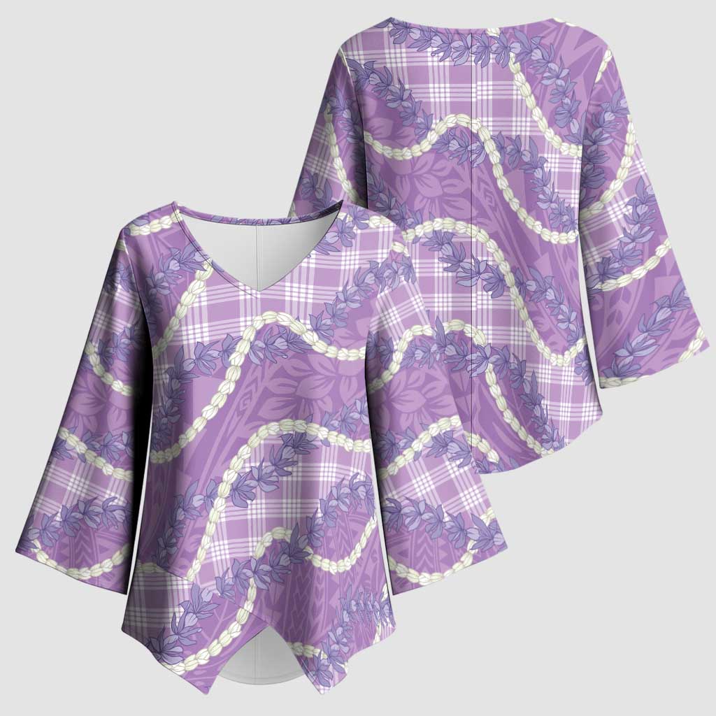 Purple Hawaii Palaka Honohono Pikake Kimono Sleeve Blouse Hawaiian Orchid Lei Polynesian Pattern - Polynesian Pride