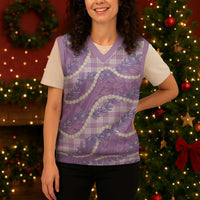 Purple Hawaii Palaka Honohono Pikake Christmas Knitted V-Neck Vest Hawaiian Orchid Lei Polynesian Pattern - Polynesian Pride