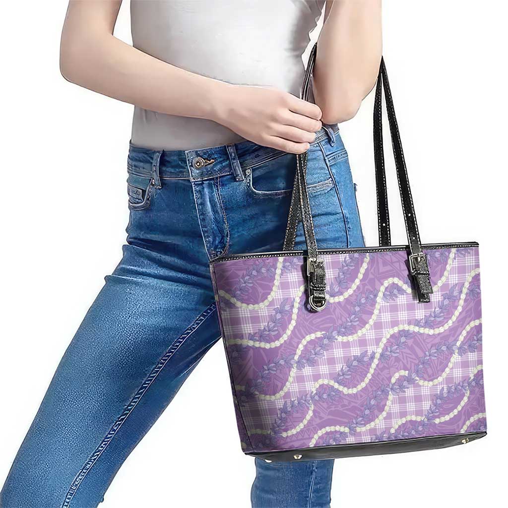 Purple Hawaii Palaka Honohono Pikake Leather Tote Bag Hawaiian Orchid Lei Polynesian Pattern - Polynesian Pride