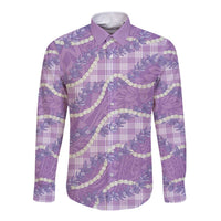 Purple Hawaii Palaka Honohono Pikake Long Sleeve Button Shirt Hawaiian Orchid Lei Polynesian Pattern - Polynesian Pride