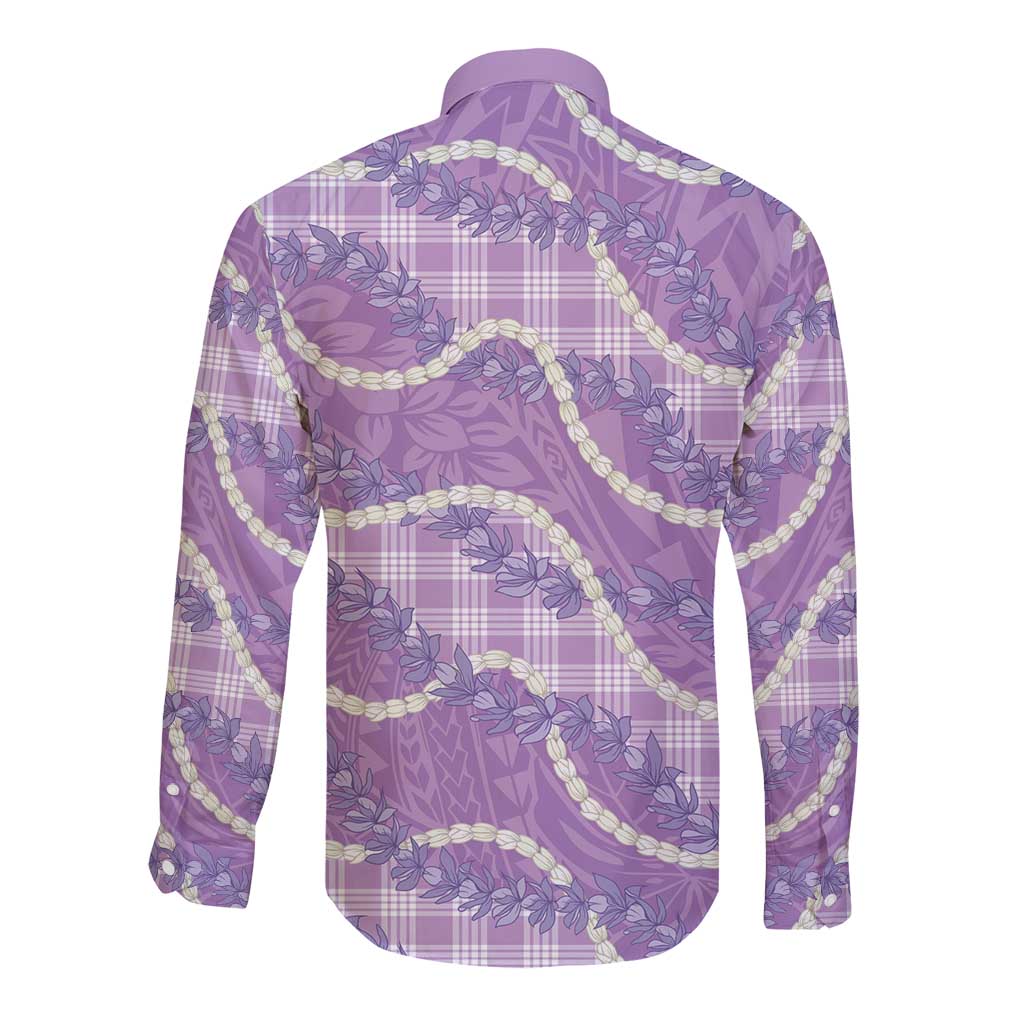 Purple Hawaii Palaka Honohono Pikake Long Sleeve Button Shirt Hawaiian Orchid Lei Polynesian Pattern - Polynesian Pride