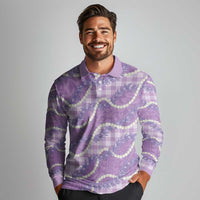 Purple Hawaii Palaka Honohono Pikake Long Sleeve Polo Shirt Hawaiian Orchid Lei Polynesian Pattern - Polynesian Pride
