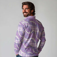 Purple Hawaii Palaka Honohono Pikake Long Sleeve Polo Shirt Hawaiian Orchid Lei Polynesian Pattern - Polynesian Pride
