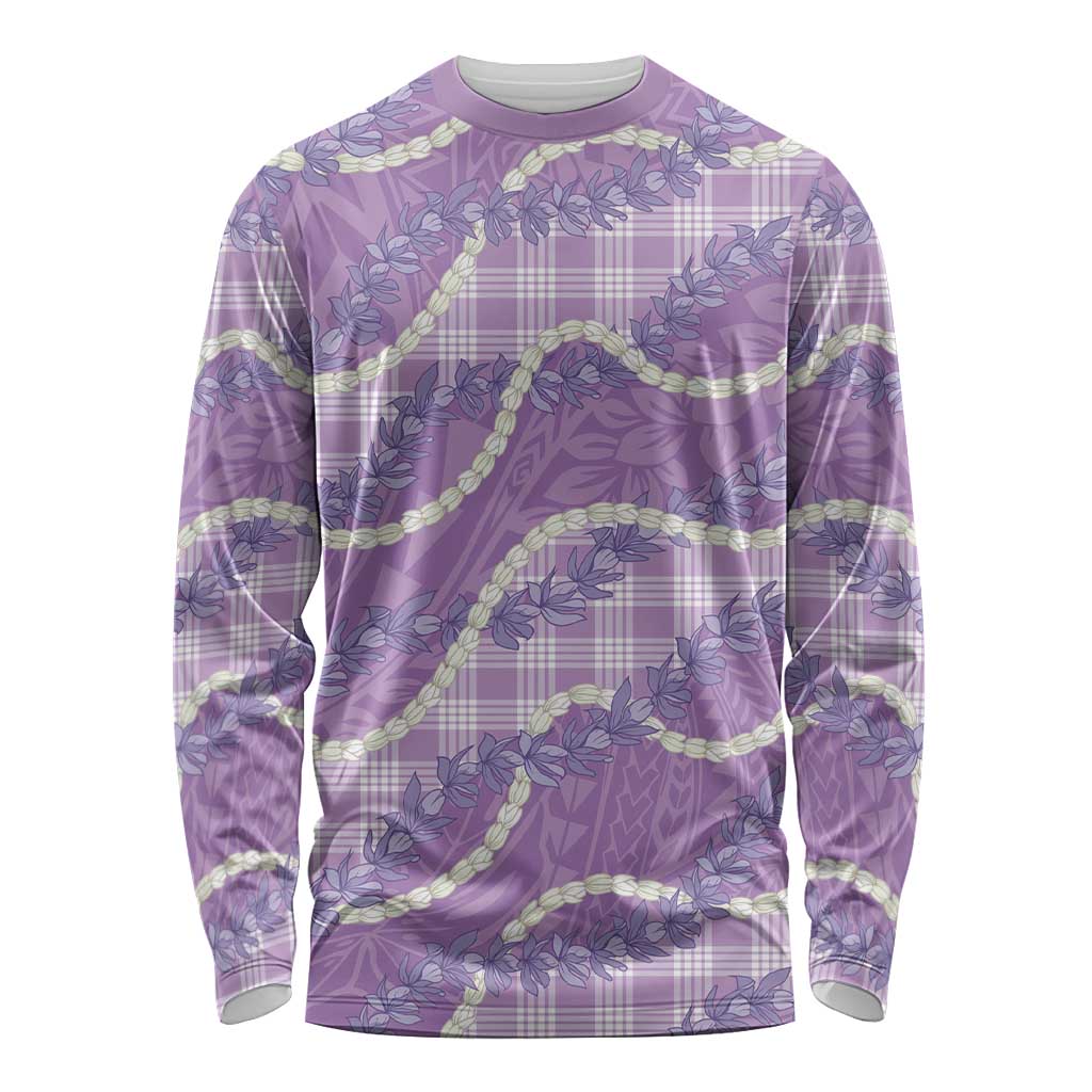 Purple Hawaii Palaka Honohono Pikake Long Sleeve Shirt Hawaiian Orchid Lei Polynesian Pattern - Polynesian Pride