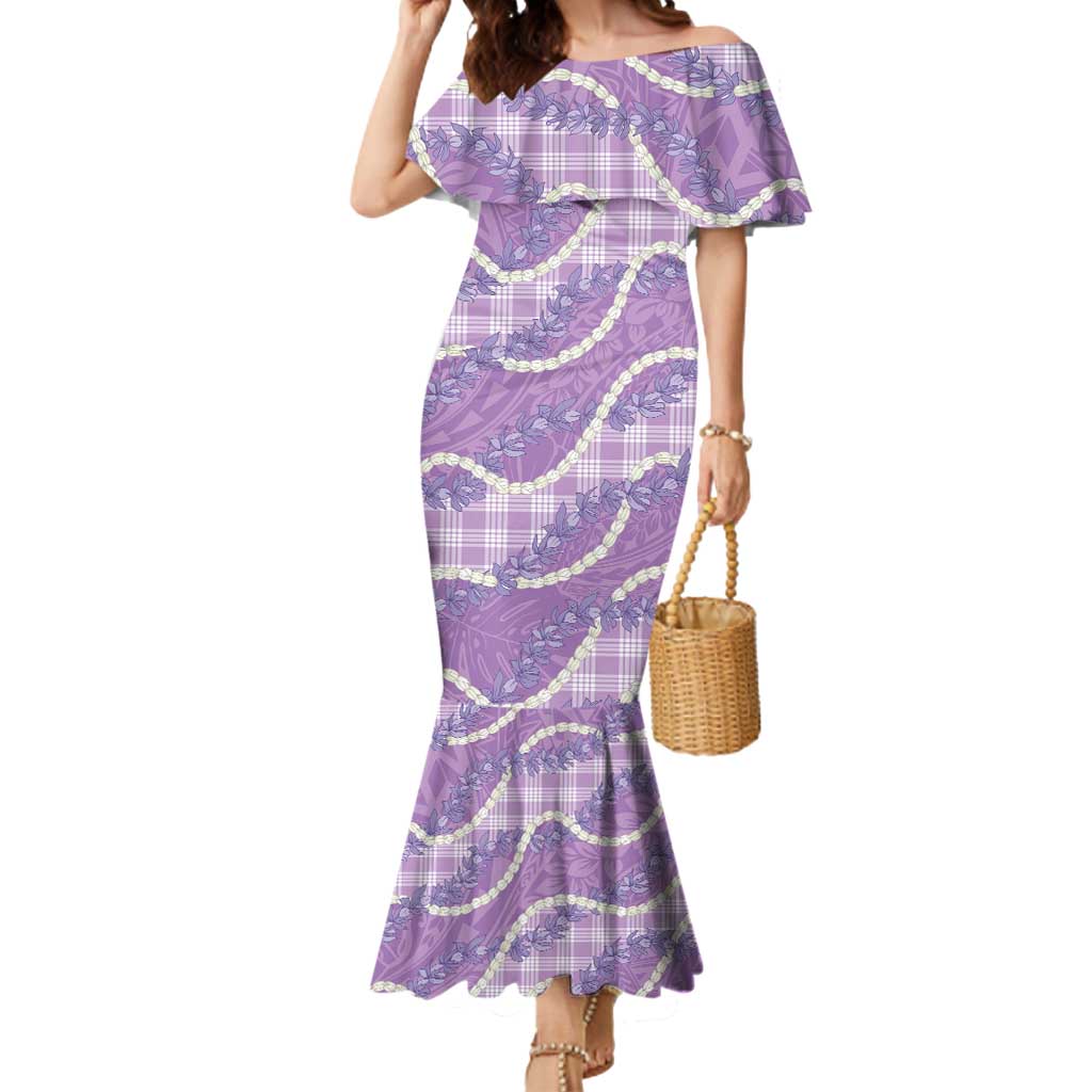 Purple Hawaii Palaka Honohono Pikake Mermaid Dress Hawaiian Orchid Lei Polynesian Pattern - Polynesian Pride
