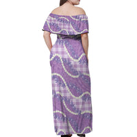 Purple Hawaii Palaka Honohono Pikake Off Shoulder Maxi Dress Hawaiian Orchid Lei Polynesian Pattern - Polynesian Pride