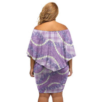Purple Hawaii Palaka Honohono Pikake Off Shoulder Short Dress Hawaiian Orchid Lei Polynesian Pattern - Polynesian Pride